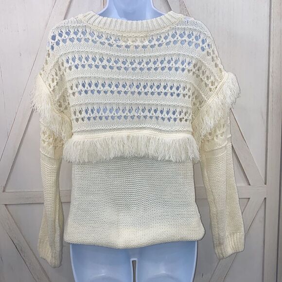 REVOLVE J.O.A. White Fringe Crewneck Long Sleeve Sweater Size Small - Picture 7 of 13